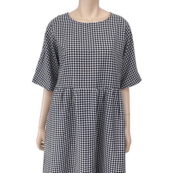 Zanzea Dress Womens XL Black White Gingham Check Short Sleeve Maxi Long NWT - Picture 2 of 10